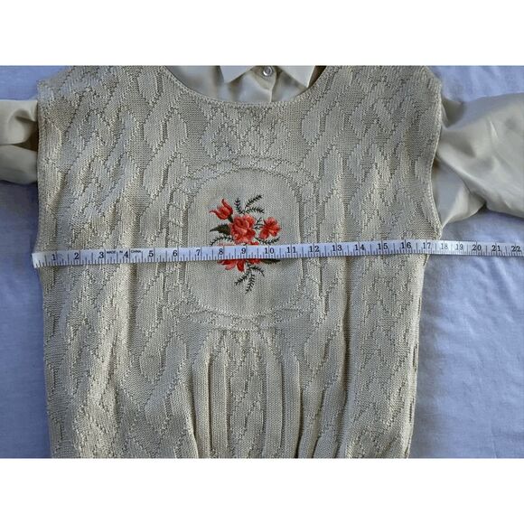 Vintage Bobby Brooks Button Down Dress Shirt w/ Knit Flower Vest, Size S, Cream - Picture 3 of 9